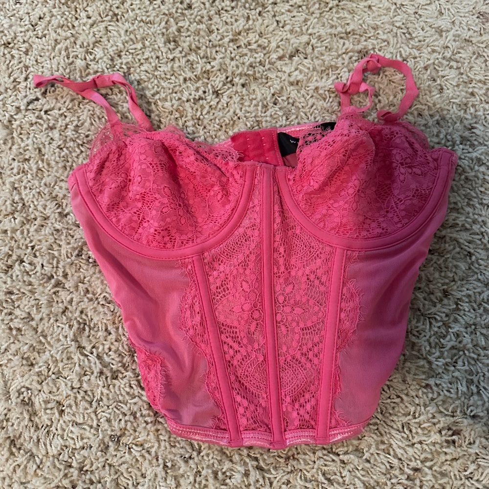 White Fox Pink Lace Corset Top